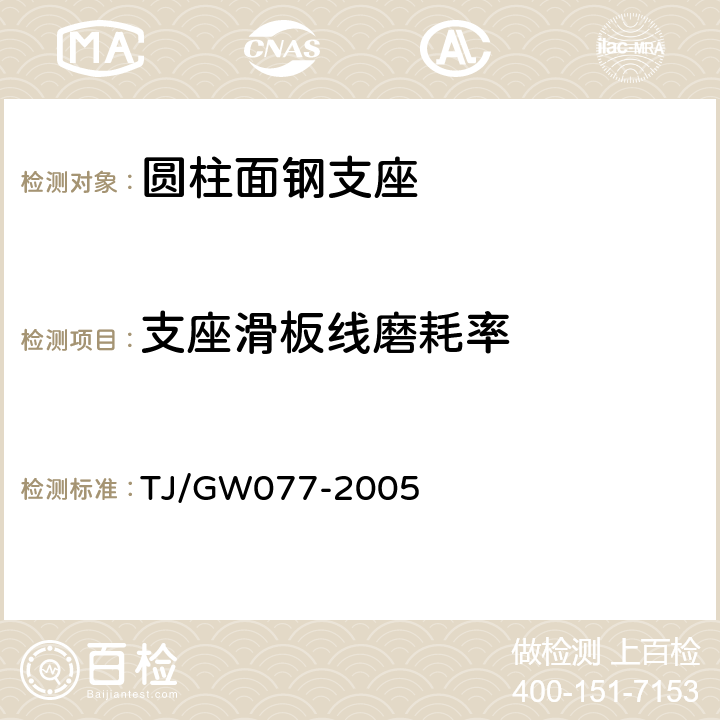 支座滑板线磨耗率 客运专线桥梁圆柱面钢支座暂行技术条件 TJ/GW077-2005 5.1.1,6.1