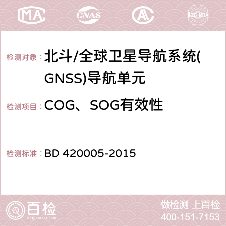 COG、SOG有效性 北斗/全球卫星导航系统(GNSS)导航单元性能要求及测试方法 BD 420005-2015 5.4.12.1