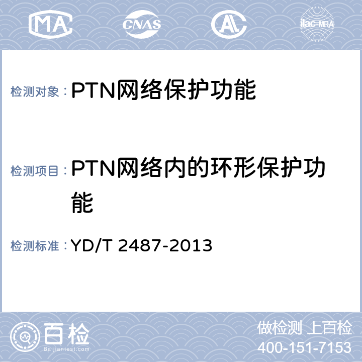 PTN网络内的环形保护功能 分组传送网（PTN）设备测试方法 YD/T 2487-2013 8.2