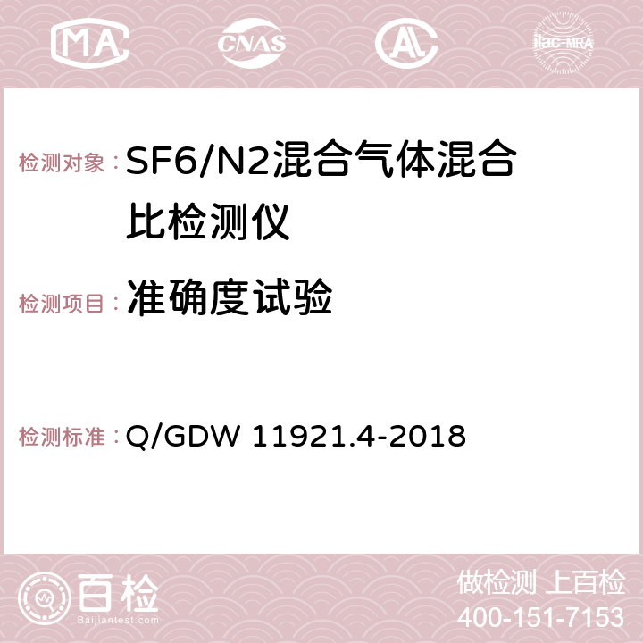 准确度试验 额定电压72.5kV及以上SF6/N2混合气体绝缘金属封闭开关设备 第4部分：运检装置技术规范 Q/GDW 11921.4-2018