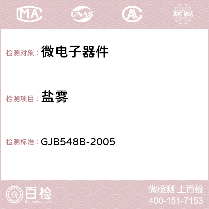 盐雾 微电子器件试验方法和程序 GJB548B-2005 方法1001