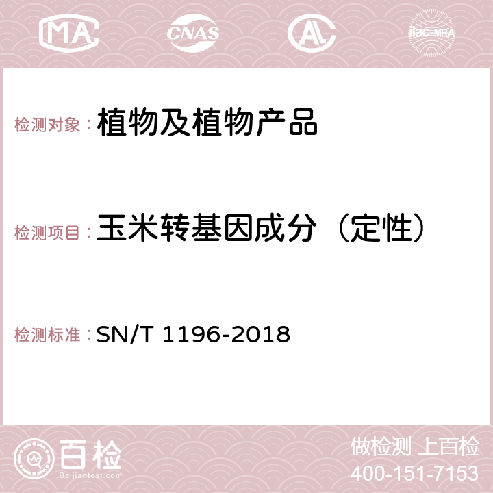 玉米转基因成分（定性） 转基因成分检测 玉米检测方法 SN/T 1196-2018