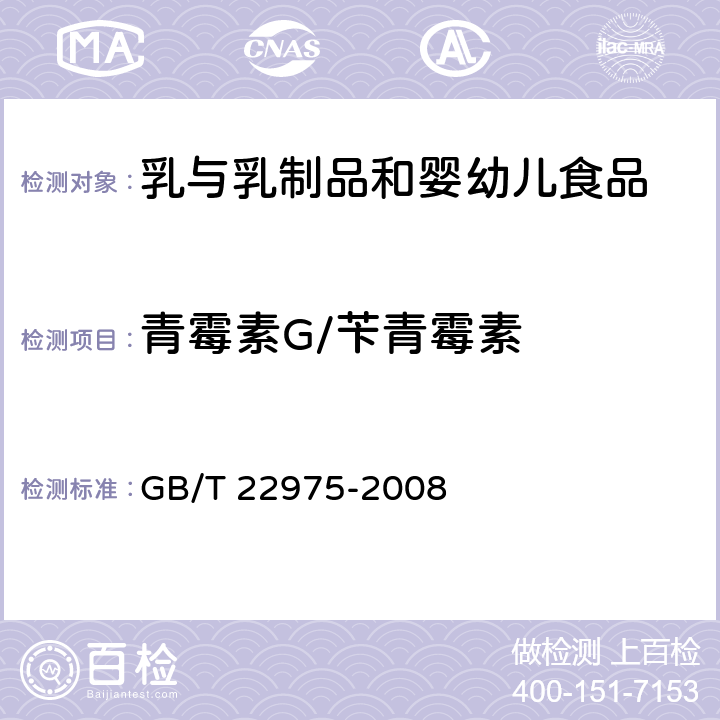 青霉素G/苄青霉素 牛奶和奶粉中阿莫西林、氨苄西林、哌拉西林、青霉素G、青霉素V、苯唑西林、氯唑西林、萘夫西林和双氯西林残留量的测定 液相色谱-串联质谱法 GB/T 22975-2008