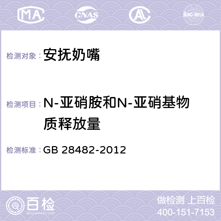 N-亚硝胺和N-亚硝基物质释放量 婴幼儿安抚奶嘴安全要求 GB 28482-2012 9.4,附录D