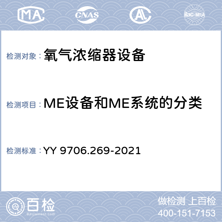 ME设备和ME系统的分类 医用电气设备 第2-69部分：氧气浓缩器设备的基本安全和基本性能专用要求 YY 9706.269-2021 Cl 201.6