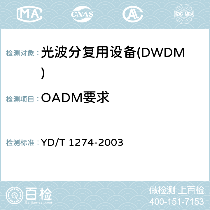OADM要求 光波分复用系统技术要求-160×10Gb/s、80×10Gb/s部分 YD/T 1274-2003 11