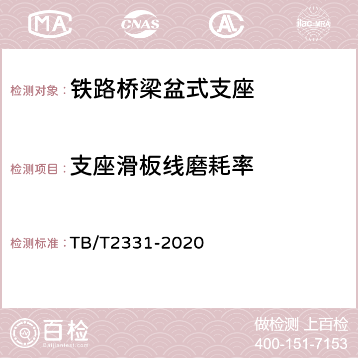 支座滑板线磨耗率 铁路桥梁橡胶支座 TB/T2331-2020 附录A