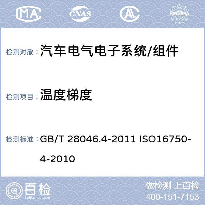 温度梯度 道路车辆 - 电气和电子装备的环境条件和试验 第4部分：气候条件 GB/T 28046.4-2011 ISO16750-4-2010 5.2