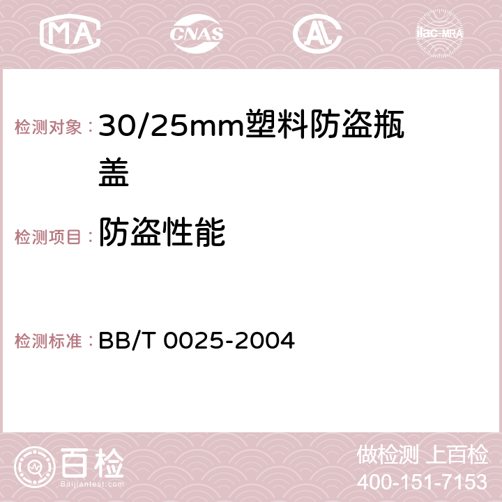 防盗性能 30/25mm塑料防盗瓶盖 BB/T 0025-2004 5.7