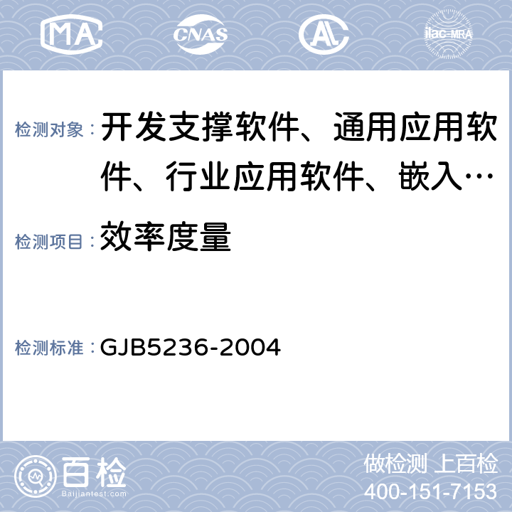 效率度量 《軍用軟件質量度量》 GJB5236-2004 7.4,8.4