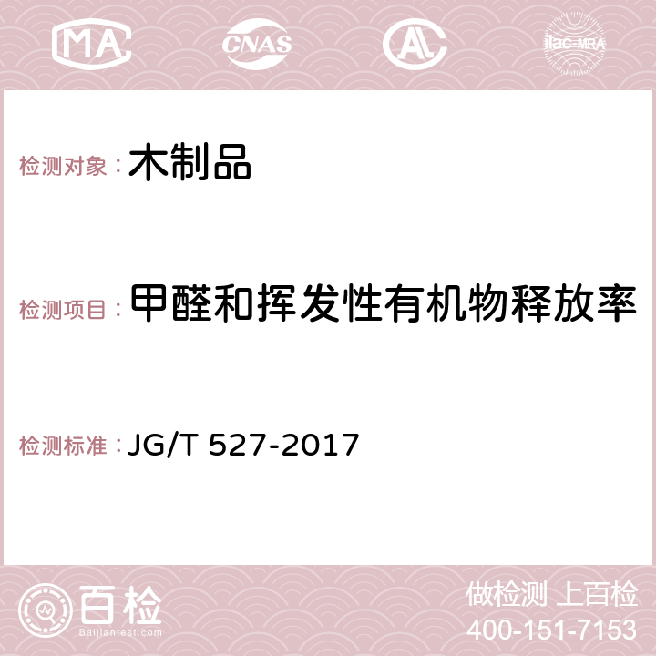 甲醛和挥发性有机物释放率 《木制品甲醛和挥发性有机物释放率测试方法—大型测试舱法》 JG/T 527-2017