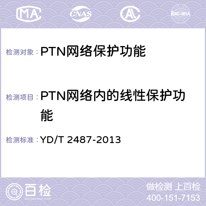 PTN网络内的线性保护功能 分组传送网（PTN）设备测试方法 YD/T 2487-2013 8.1