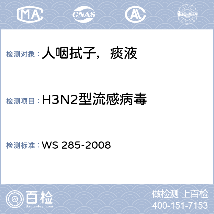 H3N2型流感病毒 流行性感冒诊断标准 WS 285-2008 附录D.2