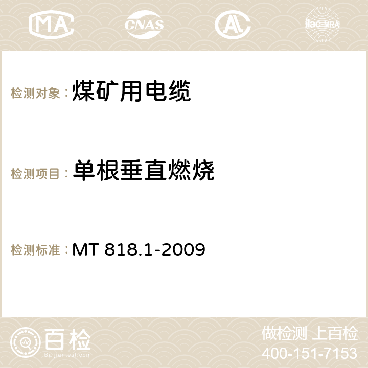 单根垂直燃烧 MT 818.1-2009 煤矿用电缆 第1部分:移动类软电缆一般规定