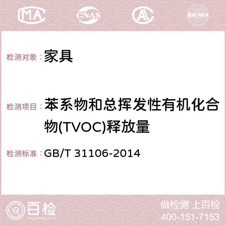 苯系物和总挥发性有机化合物(TVOC)释放量 家具中挥发性有机化合物的测定 GB/T 31106-2014 5