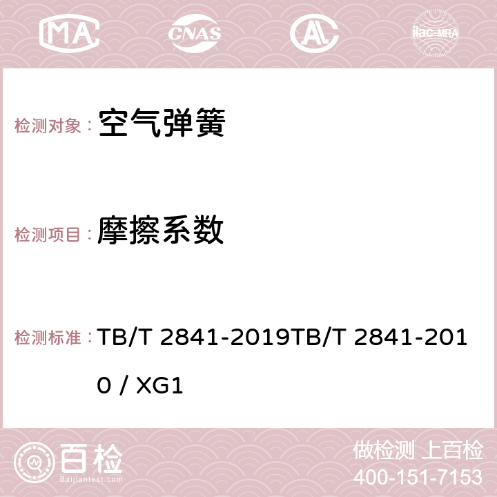 摩擦系数 铁道车辆空气弹簧铁道车辆空气弹簧第1号修改单 TB/T 2841-2019TB/T 2841-2010 / XG1 7.7