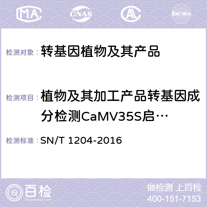 植物及其加工产品转基因成分检测CaMV35S启动子 植物及其加工产品中转基因成分实时荧光PCR定性检验方法 SN/T 1204-2016