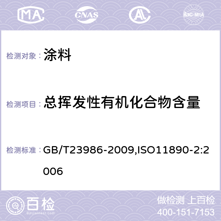 总挥发性有机化合物含量 色漆和清漆 挥发性有机化合物（VOC）含量的测定 气相色谱法 GB/T23986-2009,ISO11890-2:2006