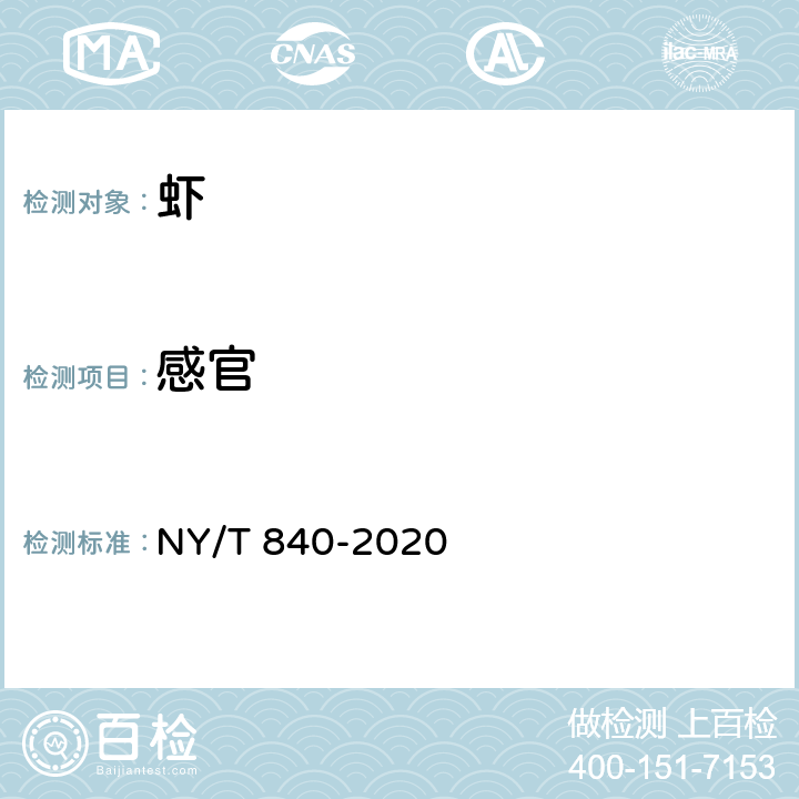 感官 NY/T 840-2020 绿色食品 虾