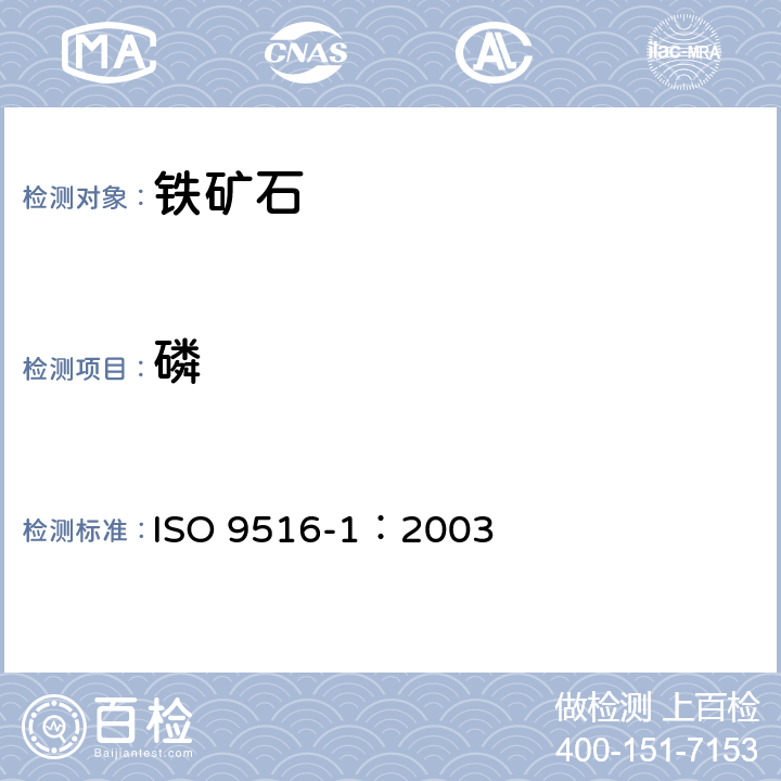 磷 铁矿石—用X-射线荧光光谱法测定各种元素 —第1部分：综合规程 ISO 9516-1：2003