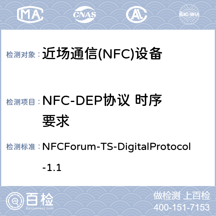 NFC-DEP协议 时序要求 NFC数字协议技术规范（1.1版） NFCForum-TS-DigitalProtocol-1.1 16.11