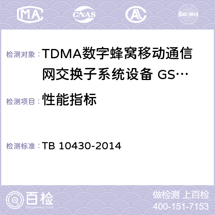 性能指标 铁路数字移动通信系统（GSM-R）工程检测规程 TB 10430-2014 4.2