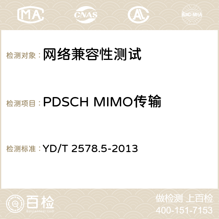 PDSCH MIMO传输 LTE FDD数字蜂窝移动通信网 终端设备测试方法(第一阶段) 第5部分:网络兼容性测试 YD/T 2578.5-2013 7.1