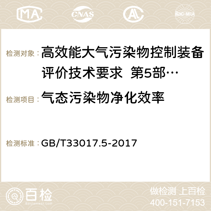 气态污染物净化效率 高效能大气污染物控制装备评价技术要求 第5部分：空气净化器 GB/T33017.5-2017 5.4，附录B