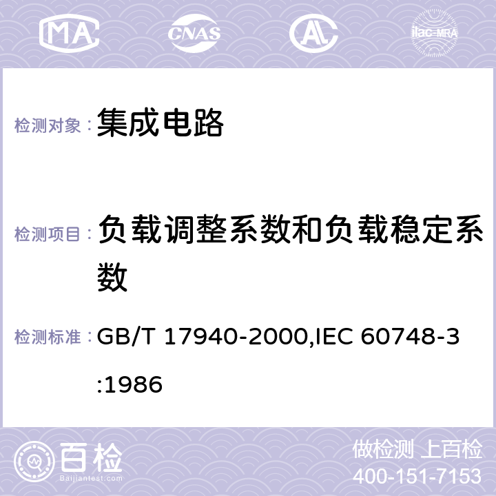 负载调整系数和负载稳定系数 半导体器件 集成电路 第3部分:模拟集成电路 GB/T 17940-2000,IEC 60748-3:1986 第IV篇 第3节 4