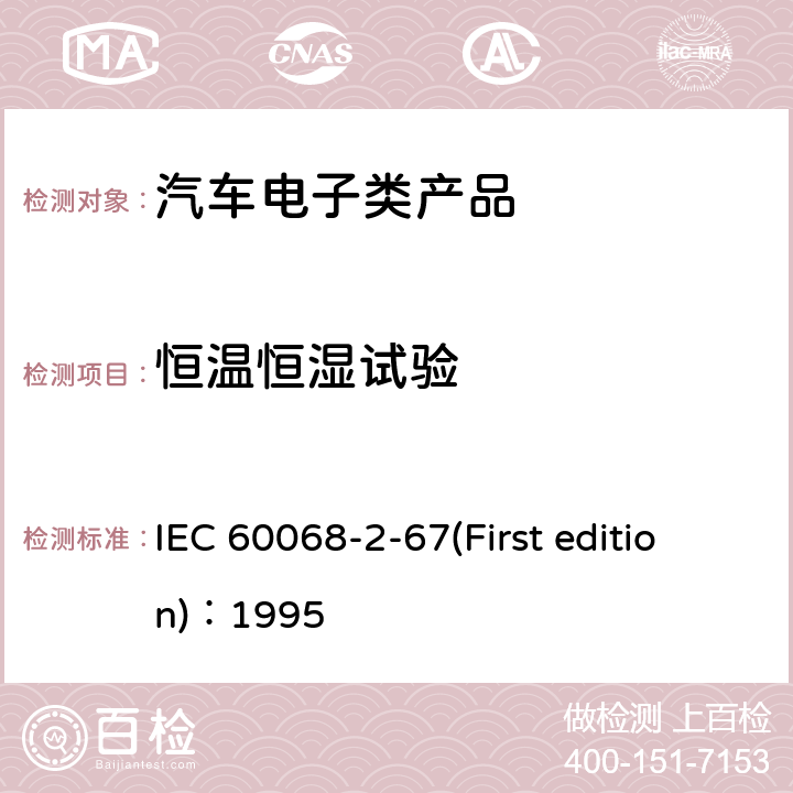 恒温恒湿试验 IEC 60068-2-67 环境试验 (First edition)：1995 第2-67部分 稳态湿热加速试验（主要用于元件）