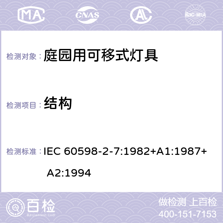 结构 灯具　第2-7部分：特殊要求　庭园用可移式灯具 IEC 60598-2-7:1982+A1:1987+ A2:1994 7.6