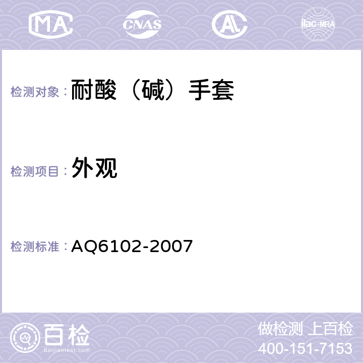 外观 Q 6102-2007 耐酸（碱）手套 AQ6102-2007 3.1