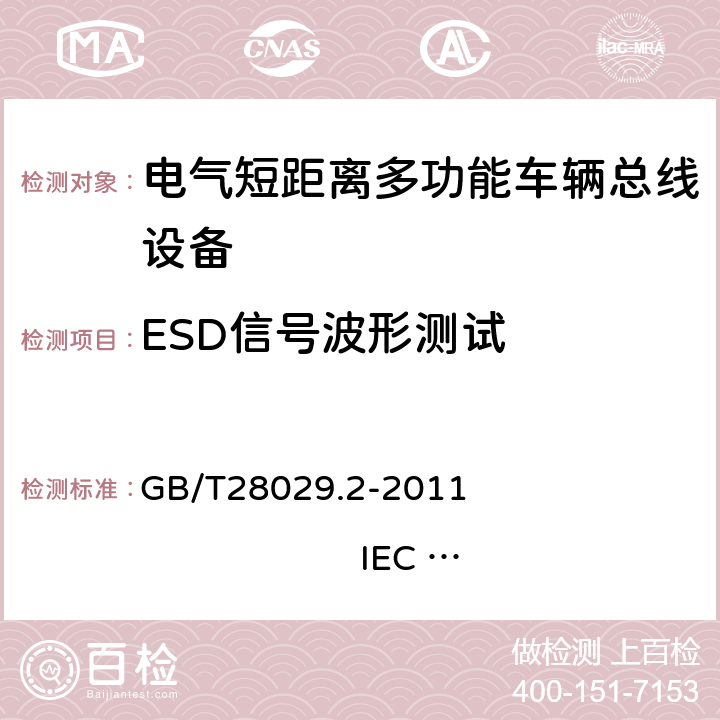 ESD信号波形测试 牵引电气设备 列车总线 第2部分：列车通信网络一致性测试 GB/T28029.2-2011 IEC 61375-2：2007 3.2.4.4.2