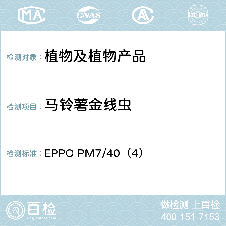 马铃薯金线虫 EPPO PM7/40（4） 和马铃薯白线虫诊断 