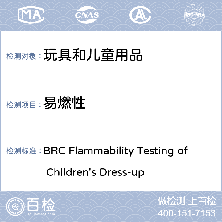 易燃性 英国零售商协会 儿童装扮的燃烧性能测试 BRC Flammability Testing of Children's Dress-up