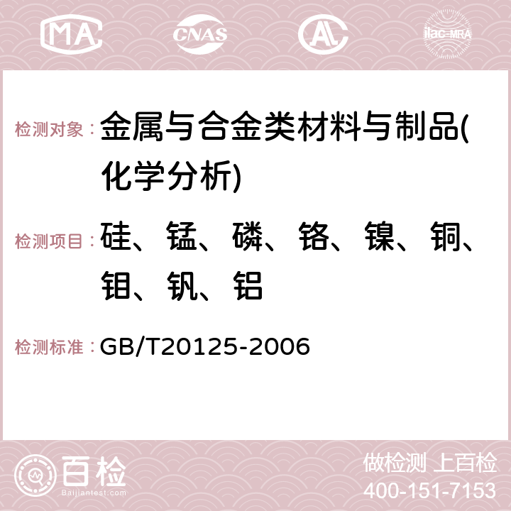 硅、锰、磷、铬、镍、铜、钼、钒、铝 低合金钢多元素含量的测定电感耦合等离子体原子发射光谱法 GB/T20125-2006