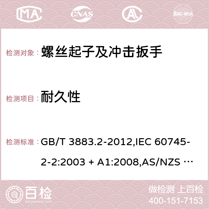 耐久性 GB/T 3883.2-2012 【强改推】手持式电动工具的安全 第2部分:螺丝刀和冲击扳手的专用要求