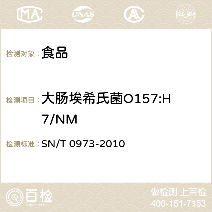 大肠埃希氏菌O157:H7/NM 进出口肉、肉制品及其他食品中肠出血性大肠杆菌O157：H7检测方法 SN/T 0973-2010