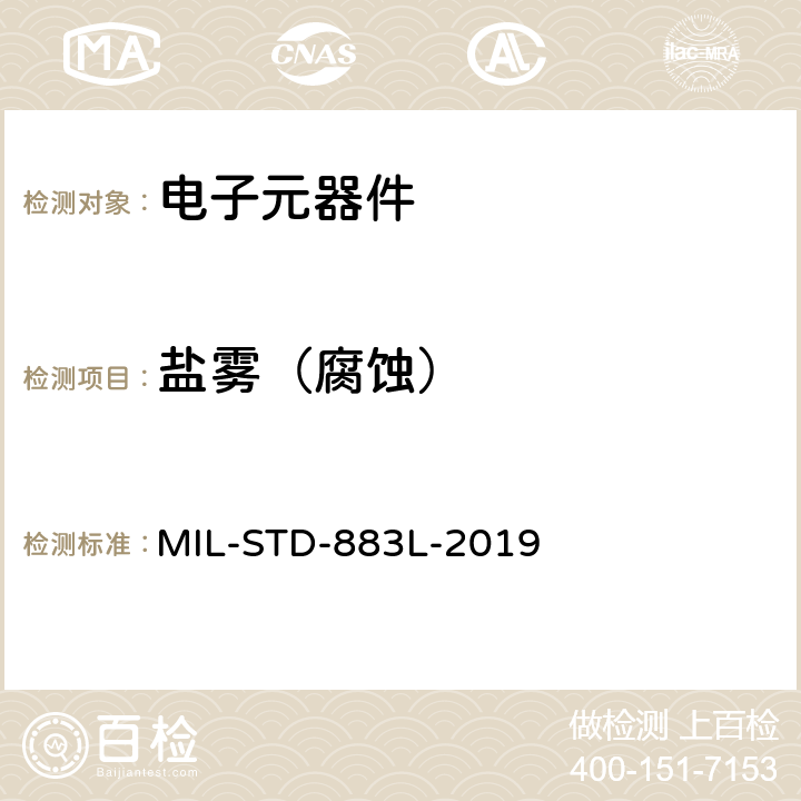 盐雾（腐蚀） 微电子器件试验方法和程序 MIL-STD-883L-2019 方法1009.8