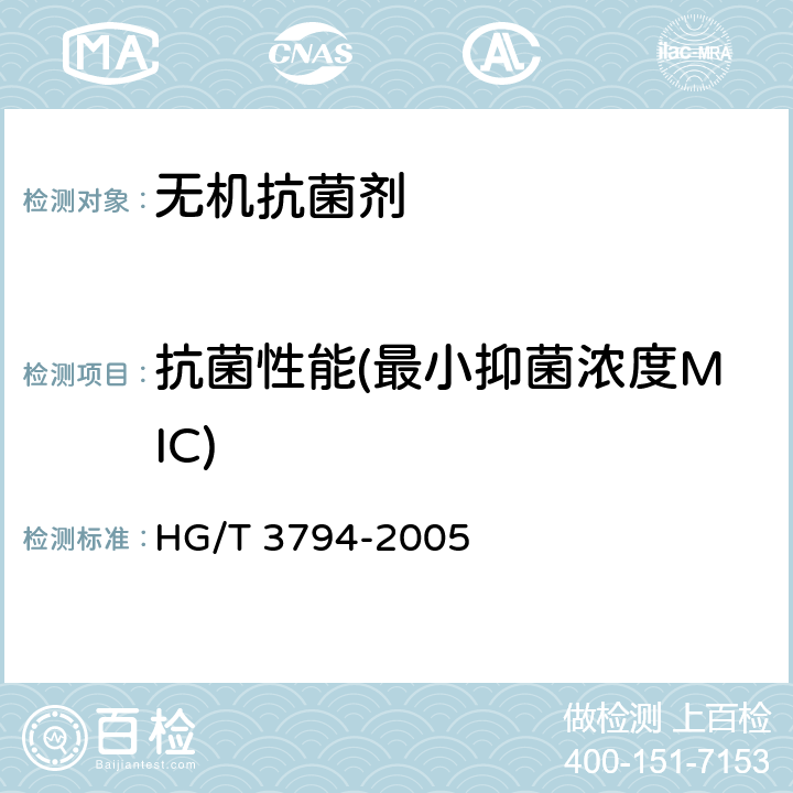 抗菌性能(最小抑菌浓度MIC) 《无机抗菌剂——性能及评价》 HG/T 3794-2005 6.2