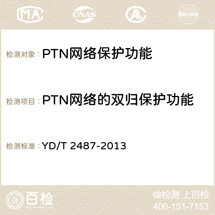 PTN网络的双归保护功能 YD/T 2487-2013 分组传送网(PTN)设备测试方法