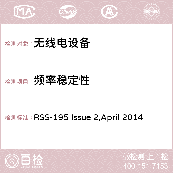 频率稳定性 在2305-2320兆赫和2345-2360兆赫波段工作的无线通信服务（WCS）设备 RSS-195 Issue 2,April 2014 5.4