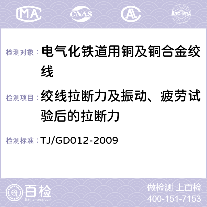 绞线拉断力及振动、疲劳试验后的拉断力 300~350km/h电气化铁路接触网装备暂行技术条件 TJ/GD012-2009 第二部分,2,3.1