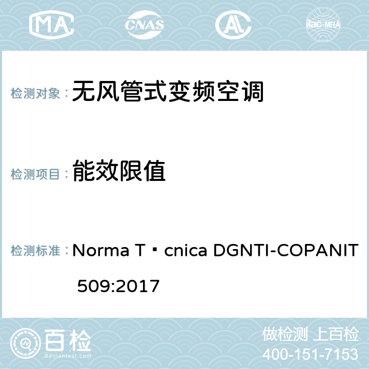 能效限值 Norma Técnica DGNTI-COPANIT 509:2017 无风管分体式变频空调的能效测试方法  Cl.5.1