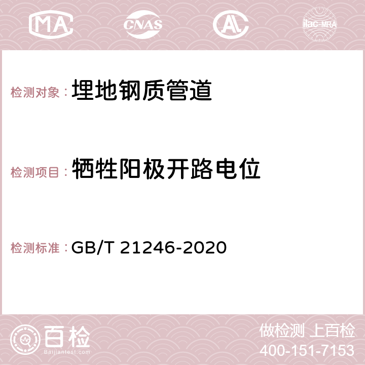 牺牲阳极开路电位 GB/T 21246-2020 埋地钢质管道阴极保护参数测量方法