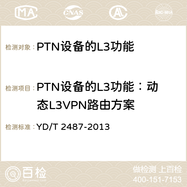 PTN设备的L3功能：动态L3VPN路由方案 分组传送网（PTN）设备测试方法 YD/T 2487-2013 13.6