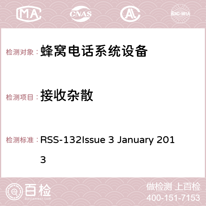 接收杂散 陆地移动和固定设备工作频率范围27.41-960兆赫 RSS-132
Issue 3 January 2013 5.6