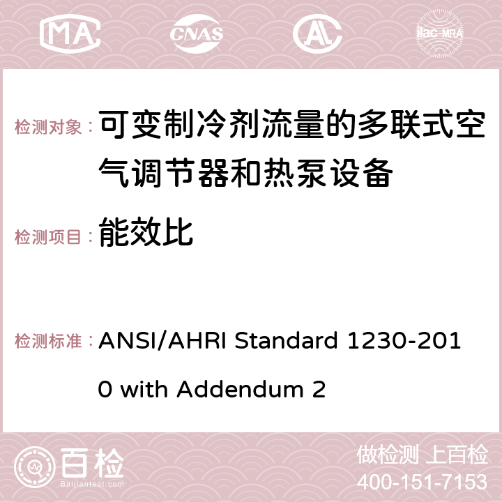 能效比 可变制冷剂流量的多联式空气调节器和热泵设备 ANSI/AHRI Standard 1230-2010 with Addendum 2 7.1