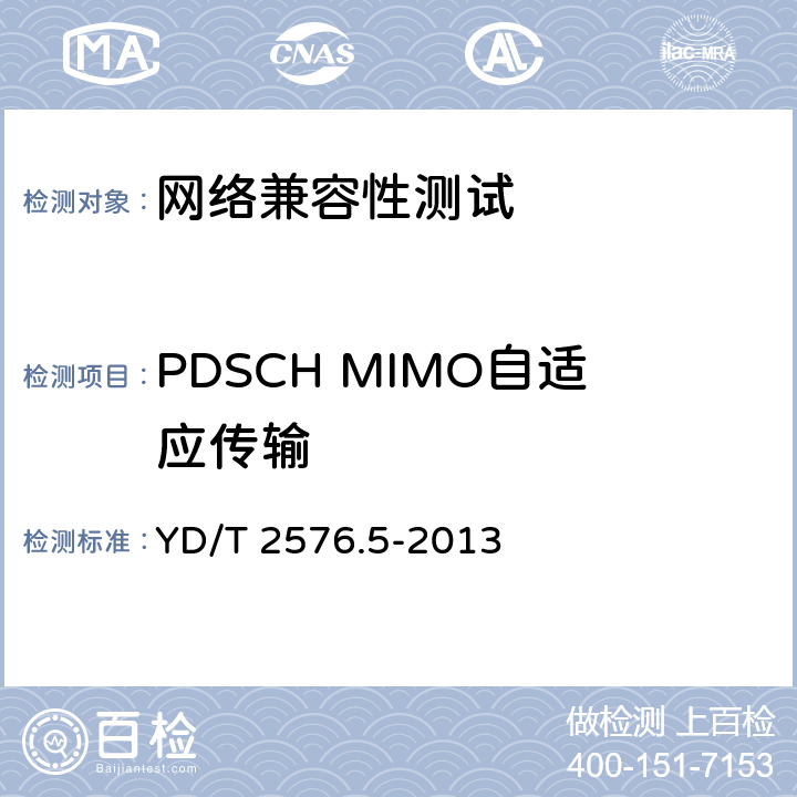 PDSCH MIMO自适应传输 YD/T 2576.5-2013 TD-LTE数字蜂窝移动通信网 终端设备测试方法(第一阶段) 第5部分:网络兼容性测试