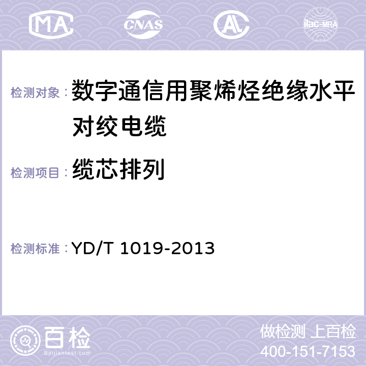 缆芯排列 数字通信用聚烯烃绝缘水平对绞电缆 YD/T 1019-2013 5.5.1